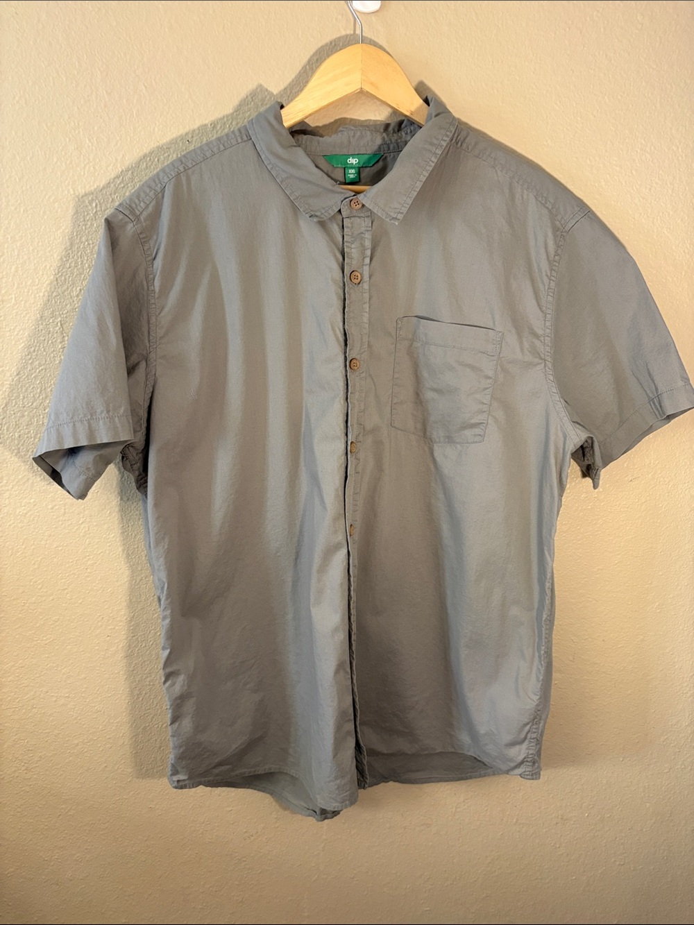 dip Men’s Light Gray Short Sleeve Button Down Shirt XXL 100% Cotton Casual